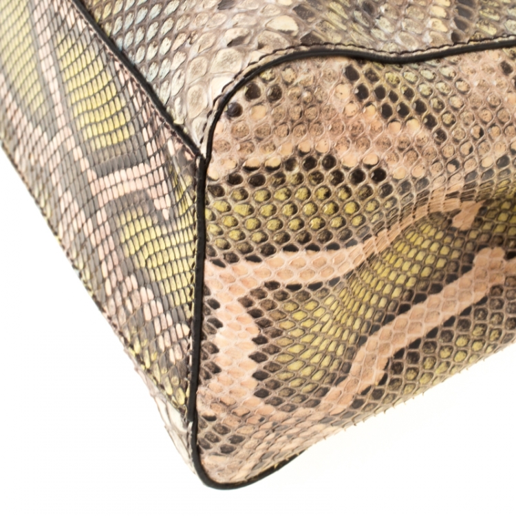 Pre Owned Fendi Multicolor Python Leather Mini Peekaboo Top Handle Bag