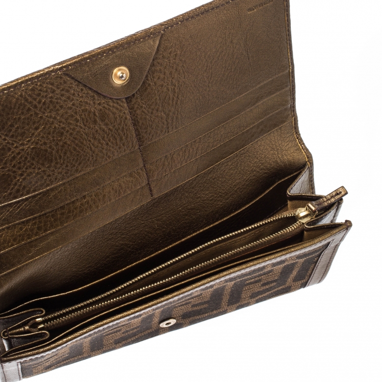 Pre Owned Fendi Tobacco Zucca Canvas and Leather Chef Continental Wallet