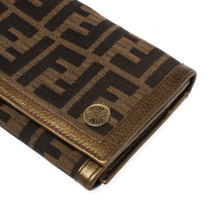 Pre Owned Fendi Tobacco Zucca Canvas and Leather Chef Continental Wallet