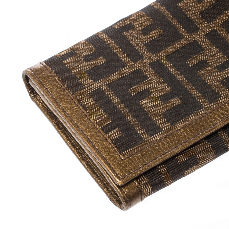 Pre Owned Fendi Tobacco Zucca Canvas and Leather Chef Continental Wallet