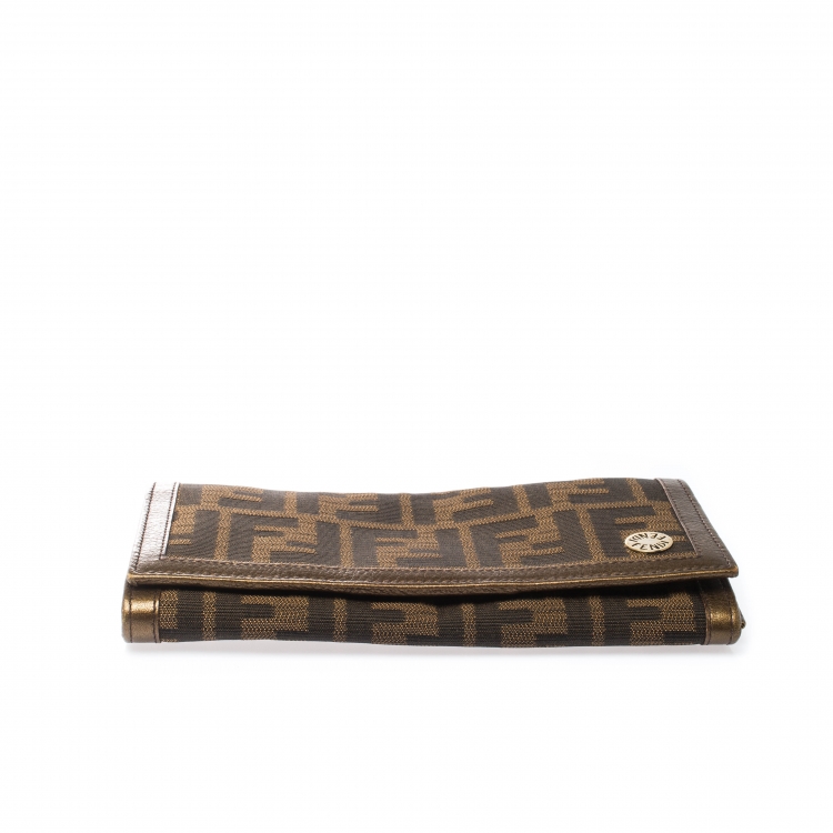 Pre Owned Fendi Tobacco Zucca Canvas and Leather Chef Continental Wallet