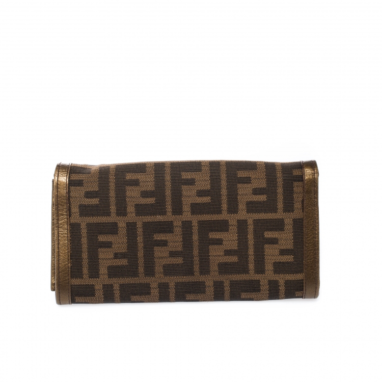 Pre Owned Fendi Tobacco Zucca Canvas and Leather Chef Continental Wallet