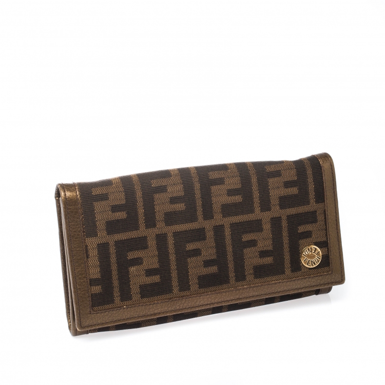 Pre Owned Fendi Tobacco Zucca Canvas and Leather Chef Continental Wallet