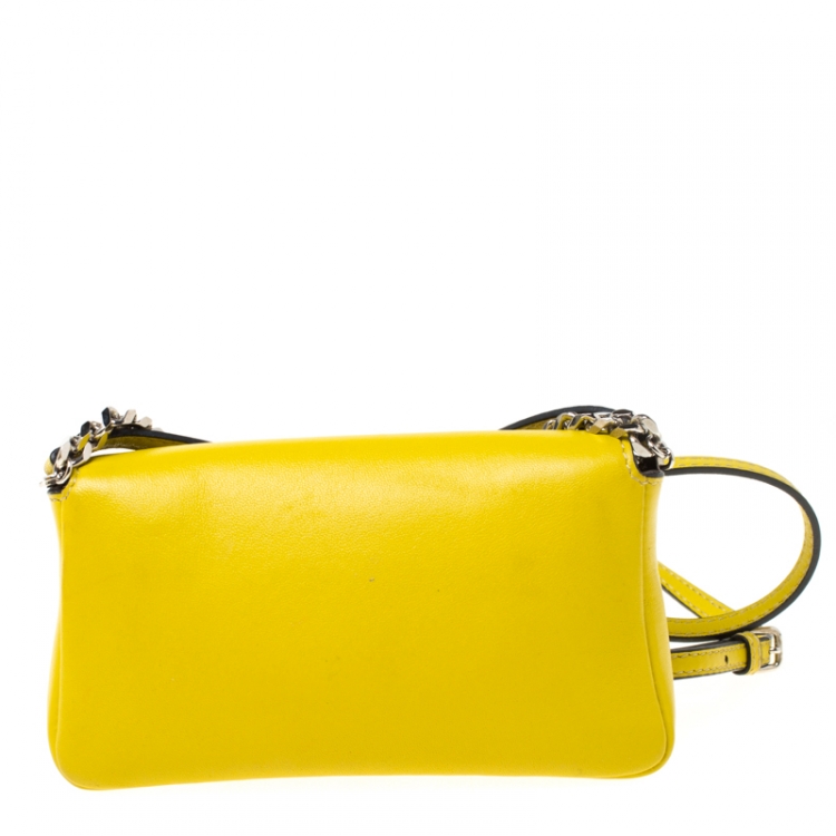 Pre Owned Fendi Yellow Leather and Fur Micro Monster Baguette 