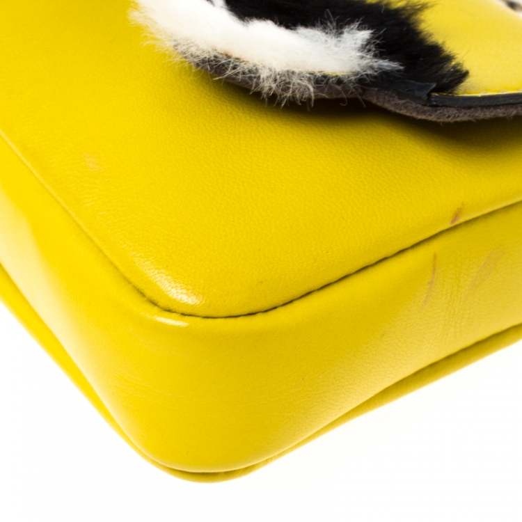 Pre Owned Fendi Yellow Leather and Fur Micro Monster Baguette 
