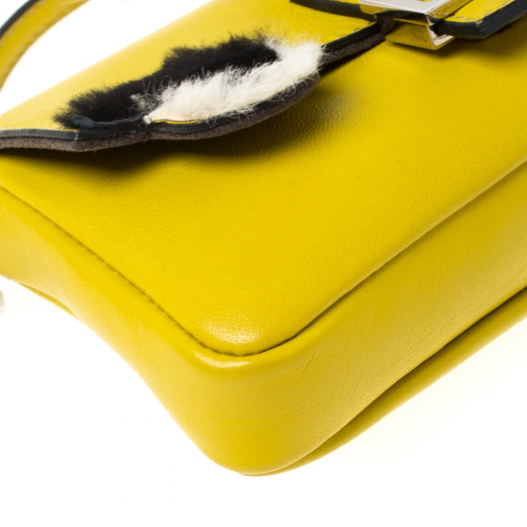 Pre Owned Fendi Yellow Leather and Fur Micro Monster Baguette 