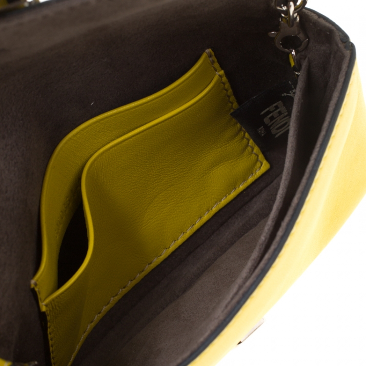 Pre Owned Fendi Yellow Leather and Fur Micro Monster Baguette 