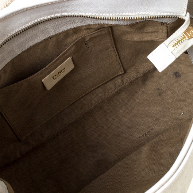 Pre Owned Fendi Off White Zucca Coated Canvas and Patent Leather Chef Shopper Tote