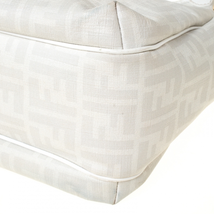 Pre Owned Fendi Off White Zucca Coated Canvas and Patent Leather Chef Shopper Tote