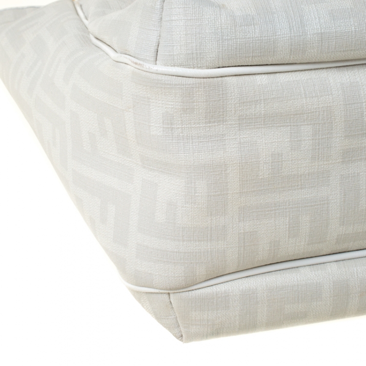 Pre Owned Fendi Off White Zucca Coated Canvas and Patent Leather Chef Shopper Tote