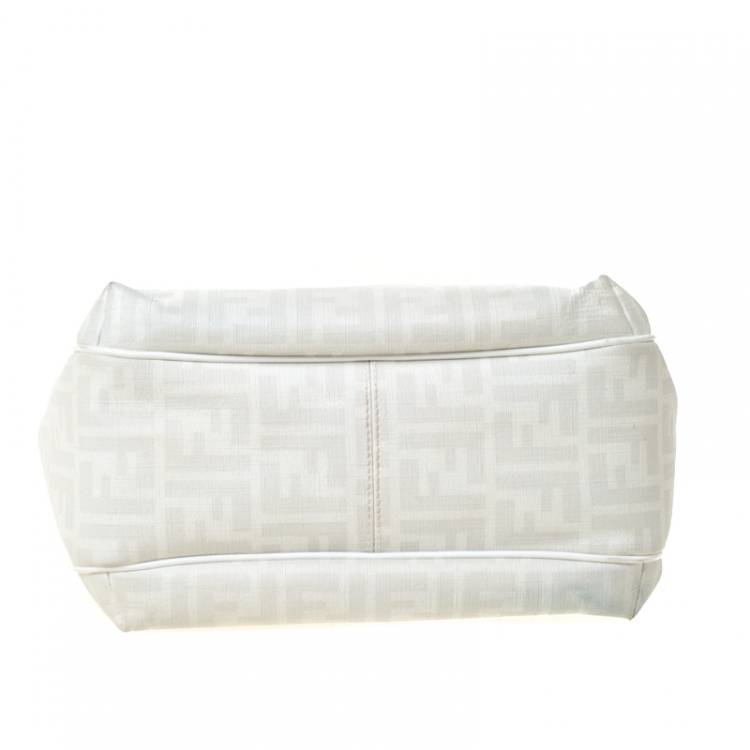 Pre Owned Fendi Off White Zucca Coated Canvas and Patent Leather Chef Shopper Tote