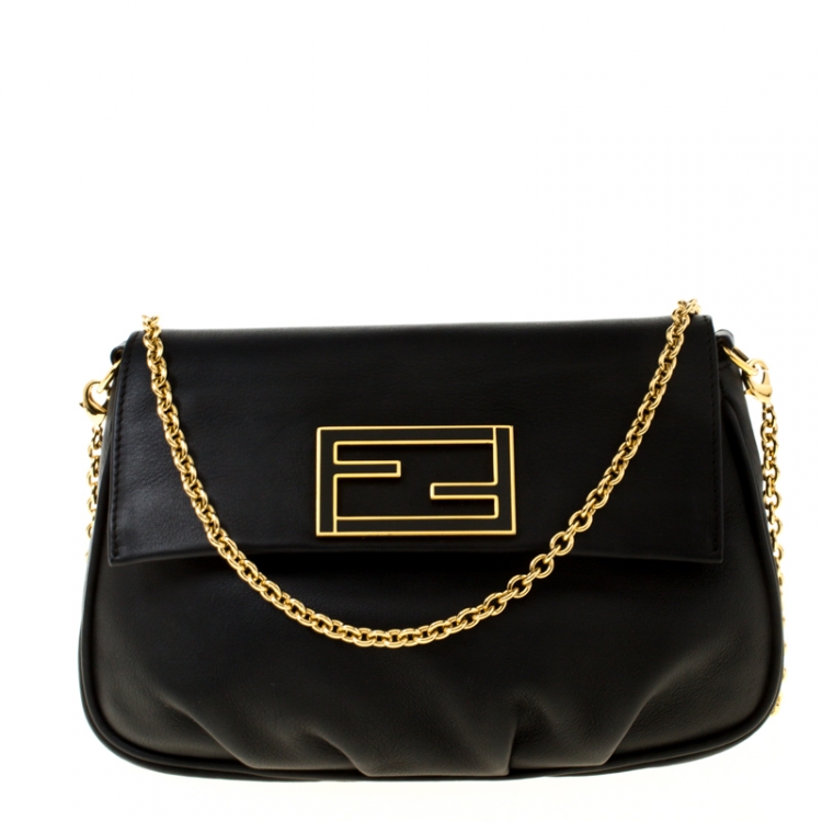 Fendi Black Leather Fendista Pochette Crossbody Bag Fendi The Luxury Closet