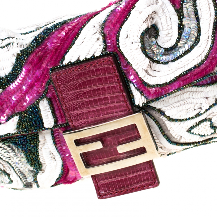 Pre Owned Fendi Multicolor Leather Sequins and Beaded Baguette Shoulder Bag
