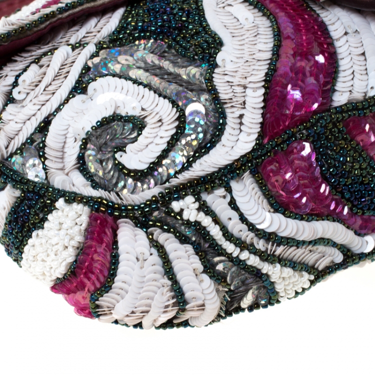 Pre Owned Fendi Multicolor Leather Sequins and Beaded Baguette Shoulder Bag