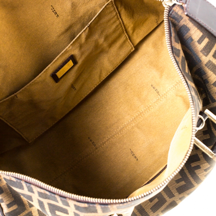 Pre Owned Fendi Tobacco Zucca Canvas Large Boston Bag