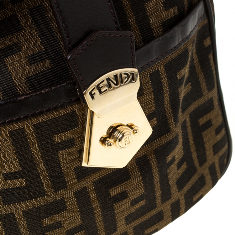 Pre Owned Fendi Tobacco Zucca Canvas Large Boston Bag