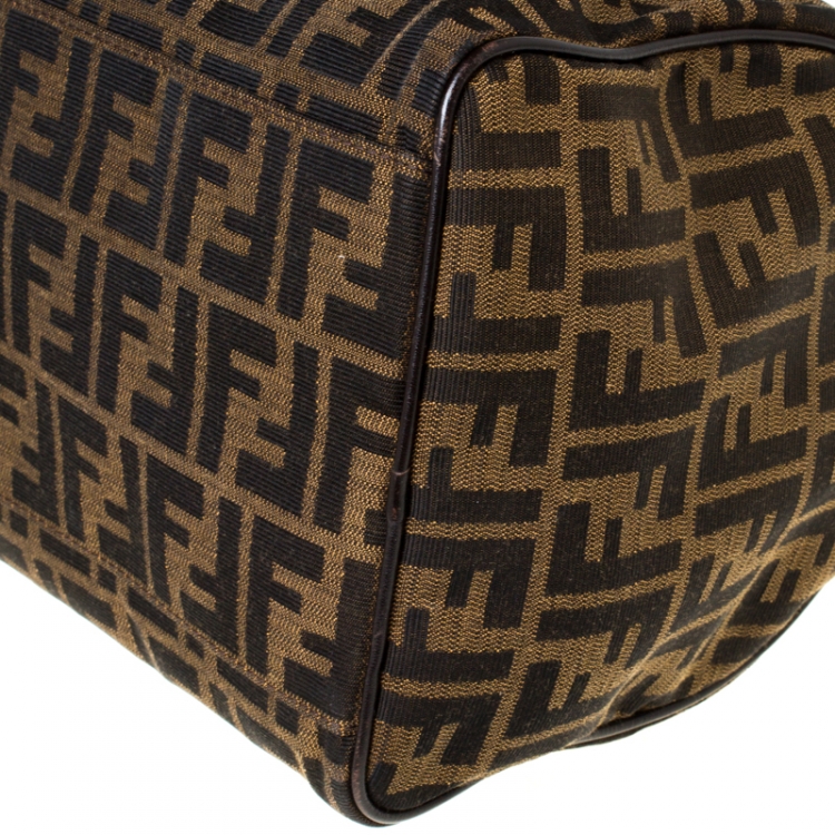 Pre Owned Fendi Tobacco Zucca Canvas Large Boston Bag