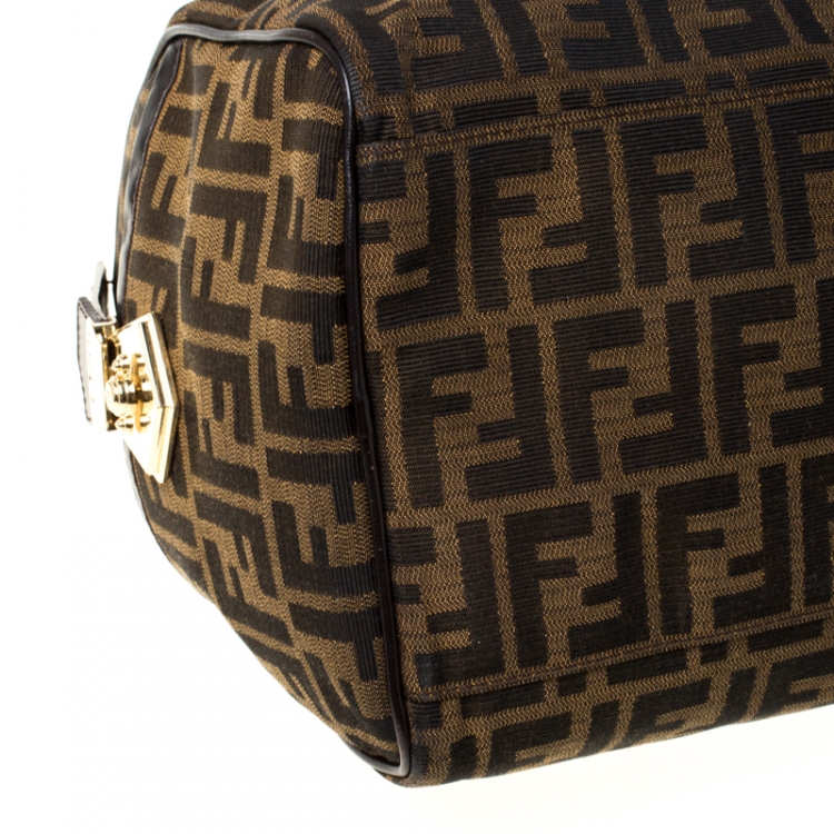 Pre Owned Fendi Tobacco Zucca Canvas Large Boston Bag