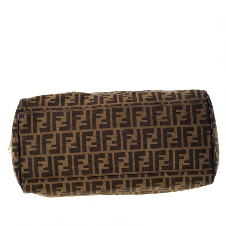 Pre Owned Fendi Tobacco Zucca Canvas Large Boston Bag