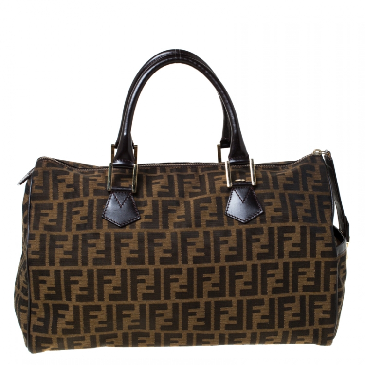 Pre Owned Fendi Tobacco Zucca Canvas Large Boston Bag