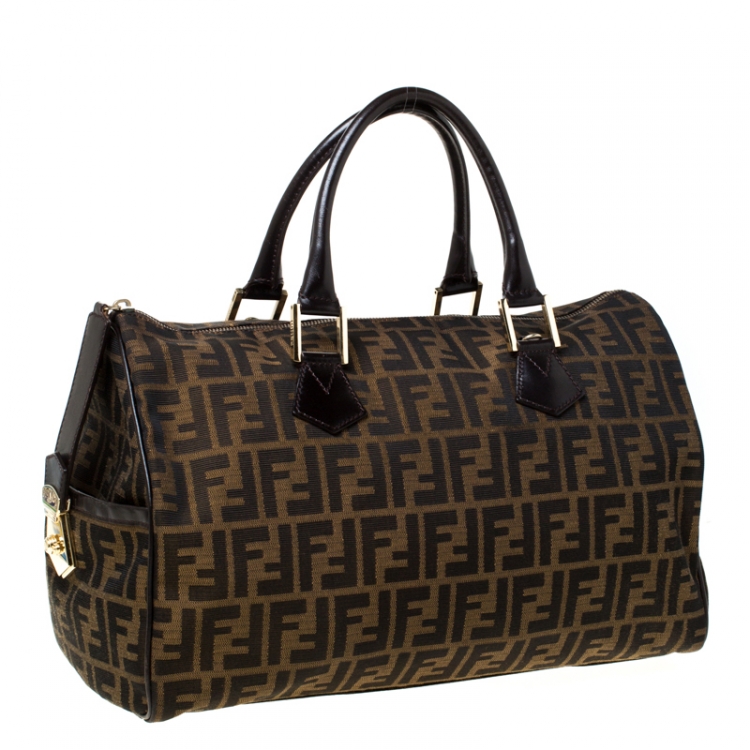 Pre Owned Fendi Tobacco Zucca Canvas Large Boston Bag