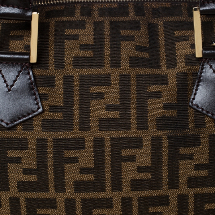 Pre Owned Fendi Tobacco Zucca Canvas Large Boston Bag