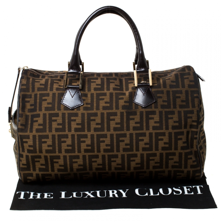 Pre Owned Fendi Tobacco Zucca Canvas Large Boston Bag