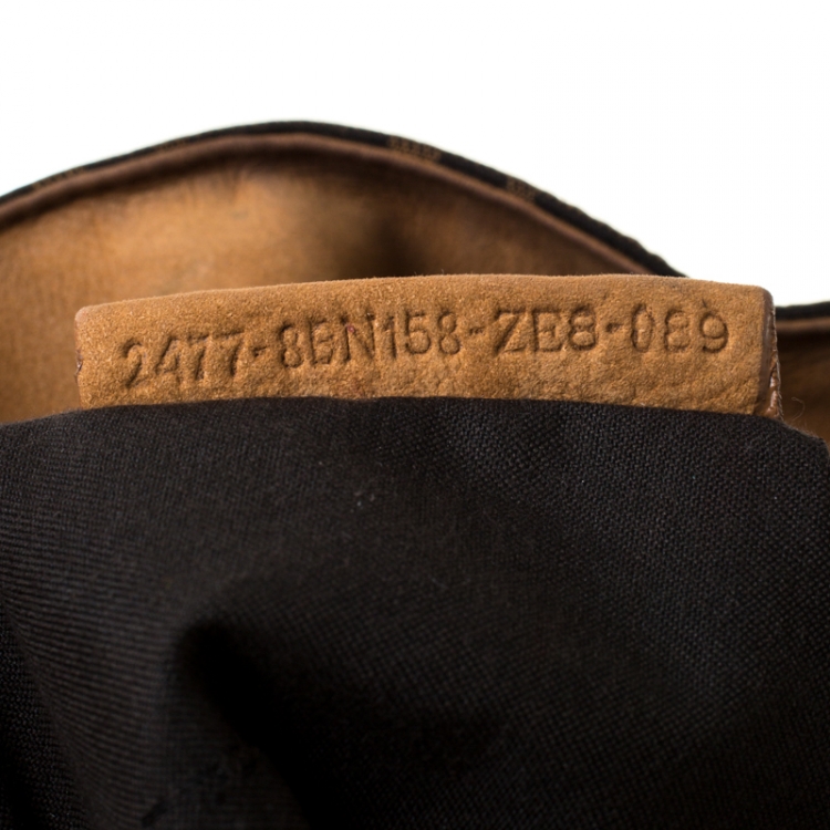 Pre Owned Fendi Brown/Black Zucca Canvas and Nubuck Leather Large Studded De Jour Bag
