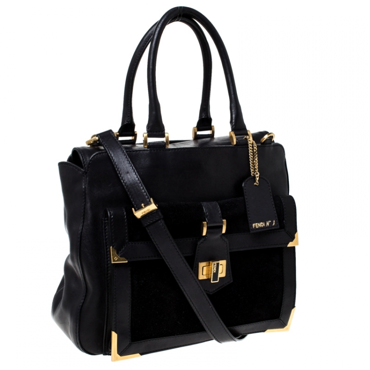 Pre Owned Fendi Black Leather and Suede Classico No. 3 Shopper Tote 