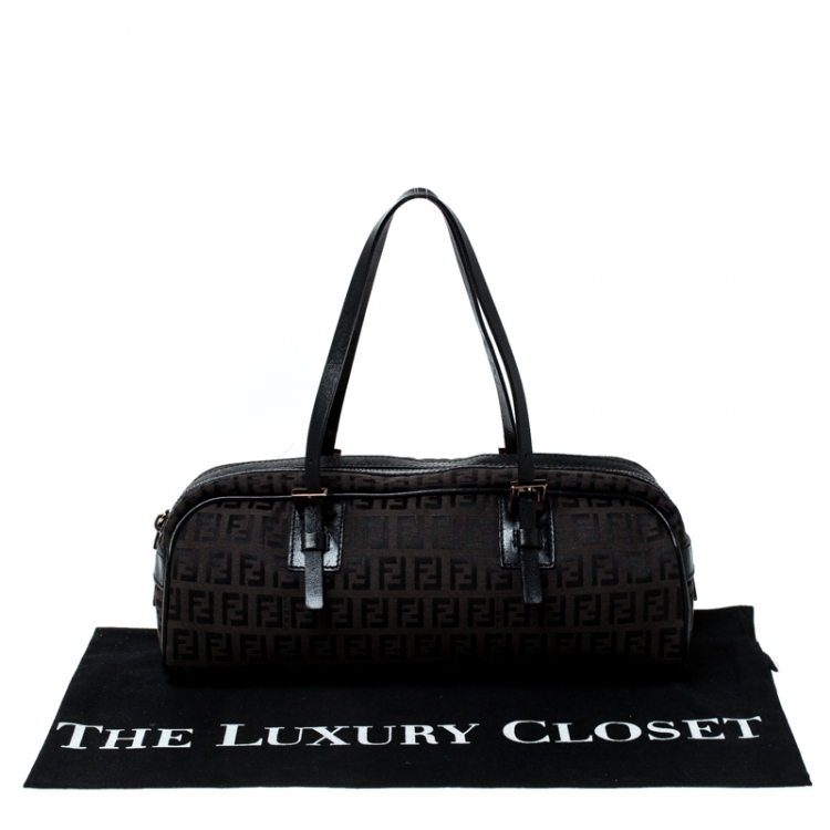 Pre Owned Fendi Brown Zucchino Canvas and Leather Bowler Bag