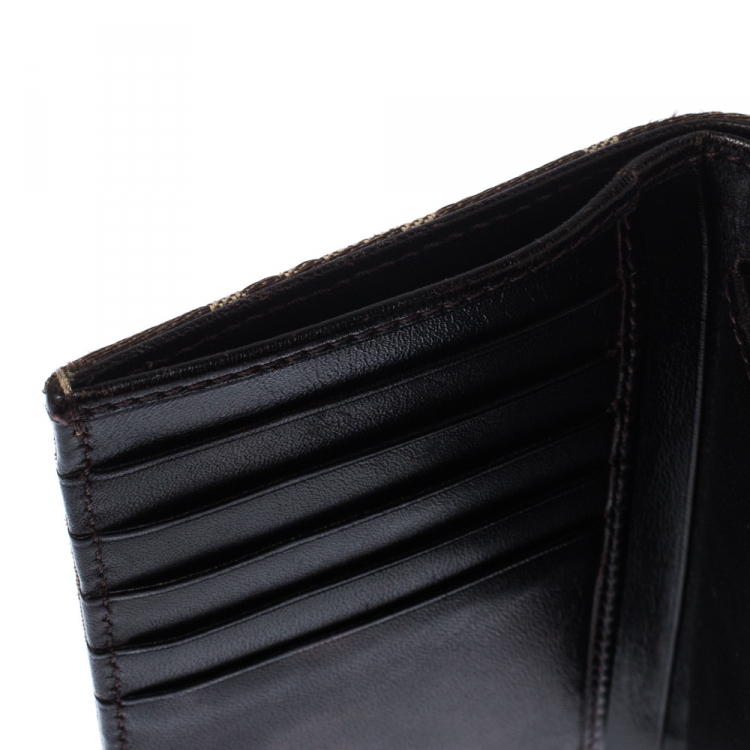 Pre Owned Fendi Zucchino Canvas and Leather Kiss Lock Compact Wallet
