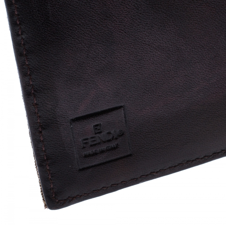 Pre Owned Fendi Zucchino Canvas and Leather Kiss Lock Compact Wallet