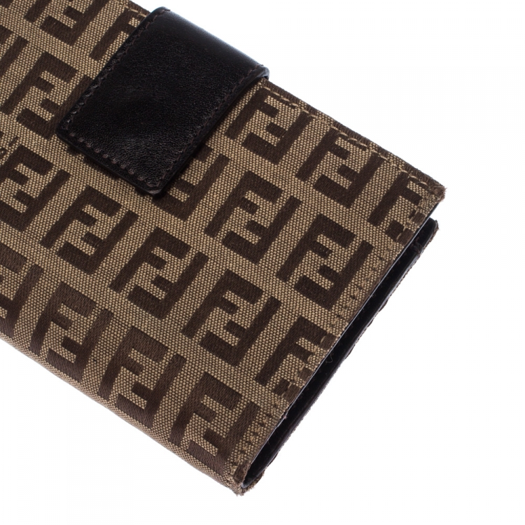 Pre Owned Fendi Zucchino Canvas and Leather Kiss Lock Compact Wallet
