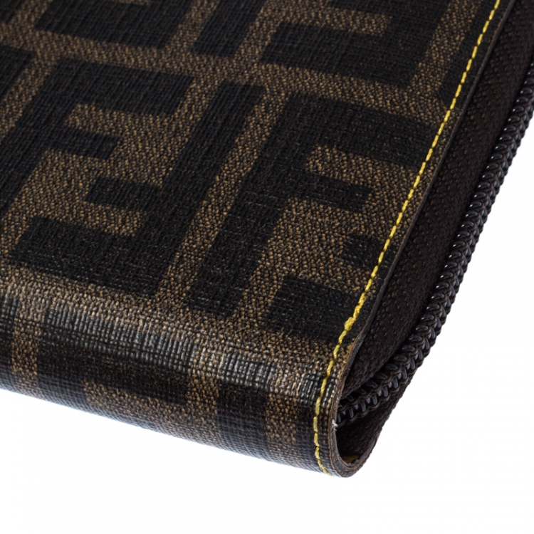 Pre Owned Fendi Black/Brown Zucca Coated Canvas Zip Around Wallet