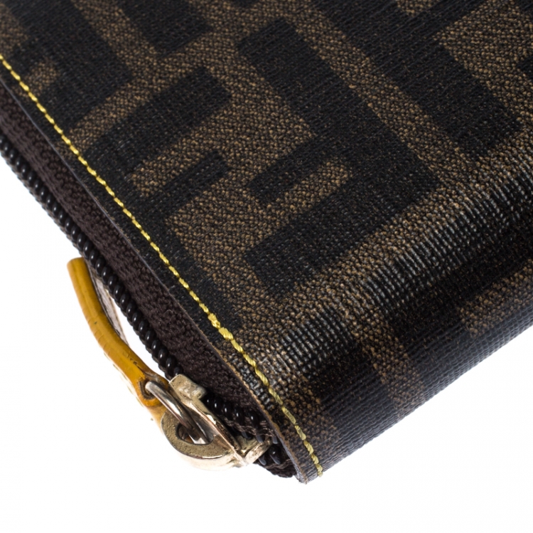Pre Owned Fendi Black/Brown Zucca Coated Canvas Zip Around Wallet