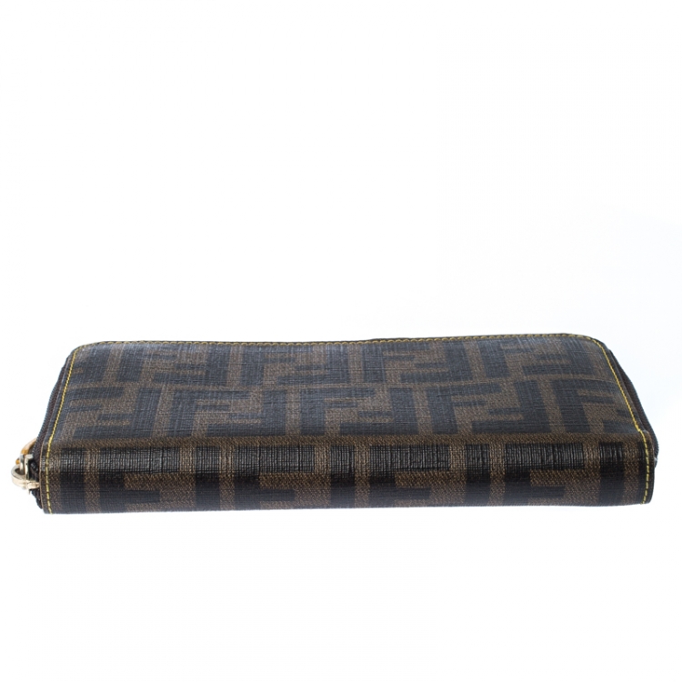 Pre Owned Fendi Black/Brown Zucca Coated Canvas Zip Around Wallet