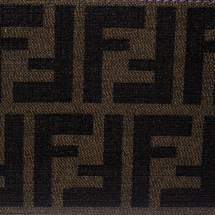 Pre Owned Fendi Tobacco Zucca Coated Canvas Zip Around Wallet 