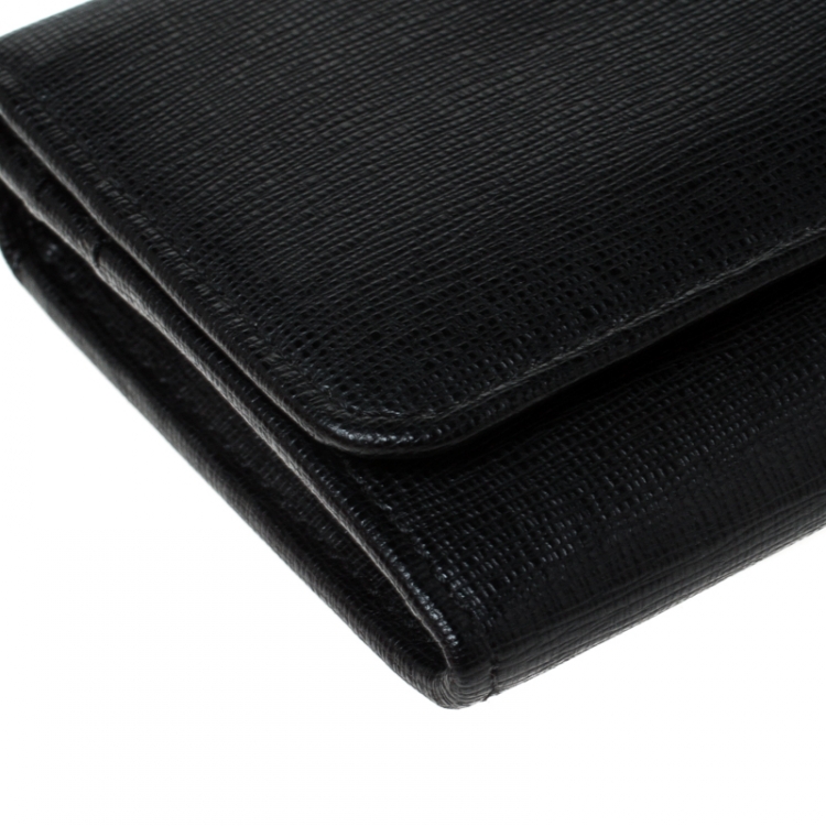 Pre Owned Fendi Black Leather Classic Flap Wallet