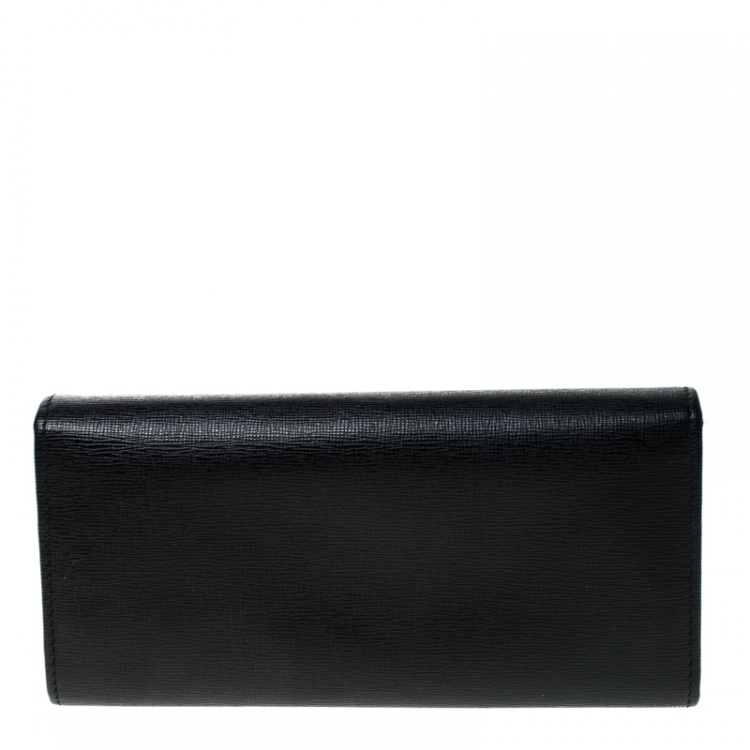 Pre Owned Fendi Black Leather Classic Flap Wallet