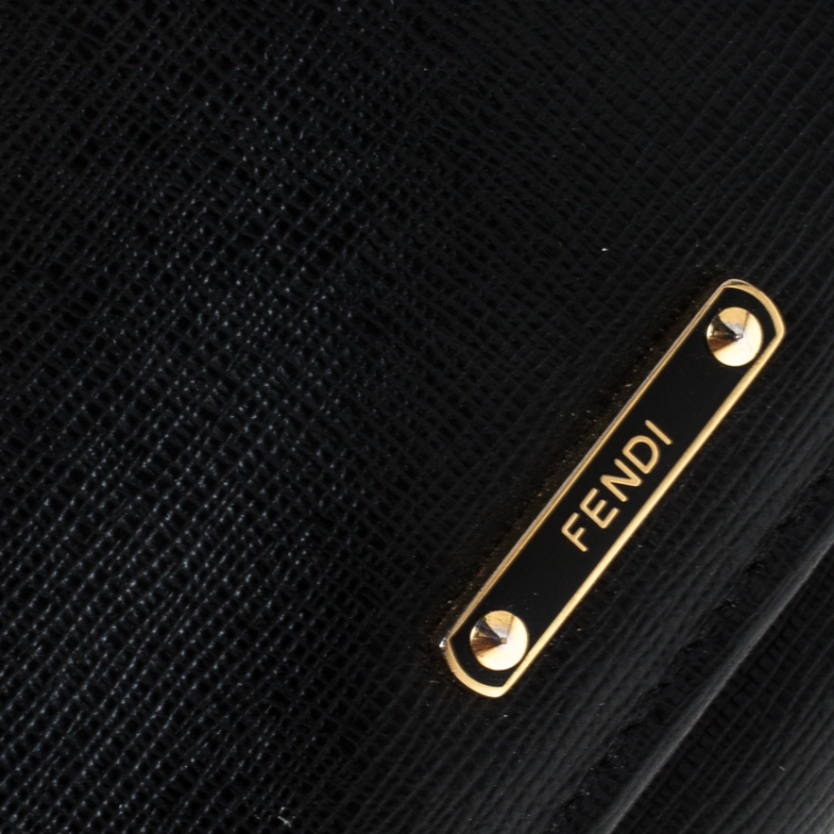 Pre Owned Fendi Black Leather Classic Flap Wallet