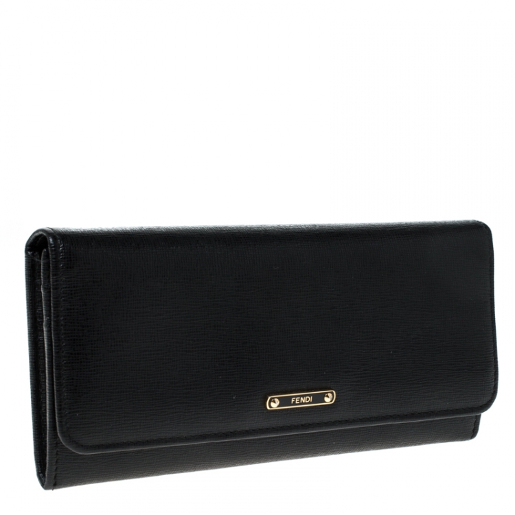 Pre Owned Fendi Black Leather Classic Flap Wallet