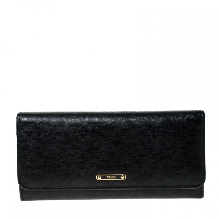 Pre Owned Fendi Black Leather Classic Flap Wallet