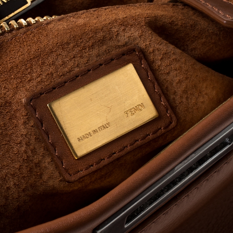 Pre Owned Fendi Tan Leather Medium Peekaboo Top Handle Bag