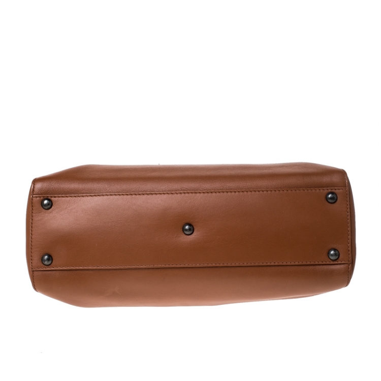 Pre Owned Fendi Tan Leather Medium Peekaboo Top Handle Bag