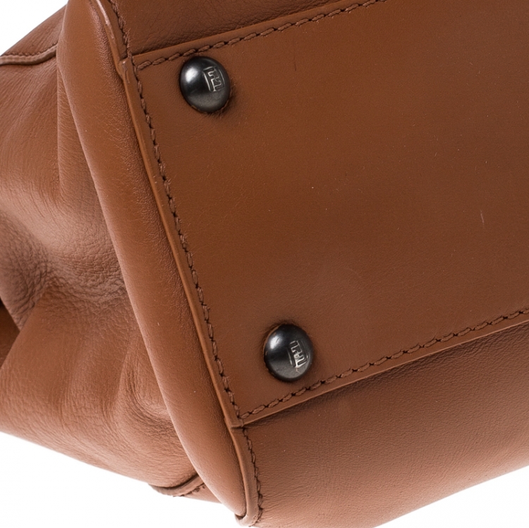 Pre Owned Fendi Tan Leather Medium Peekaboo Top Handle Bag
