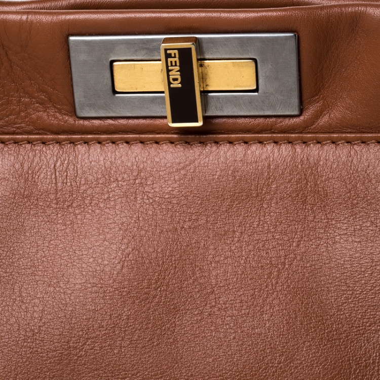 Pre Owned Fendi Tan Leather Medium Peekaboo Top Handle Bag