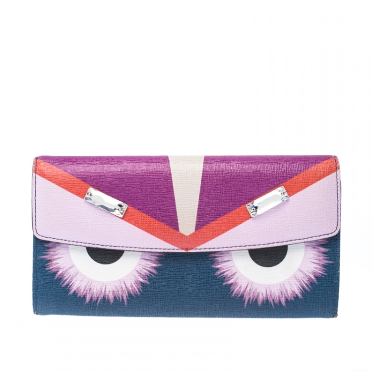 مملوكة مسبقًا Fendi Multicolor Crystal Embellishment Leather Monster Continental Wallet