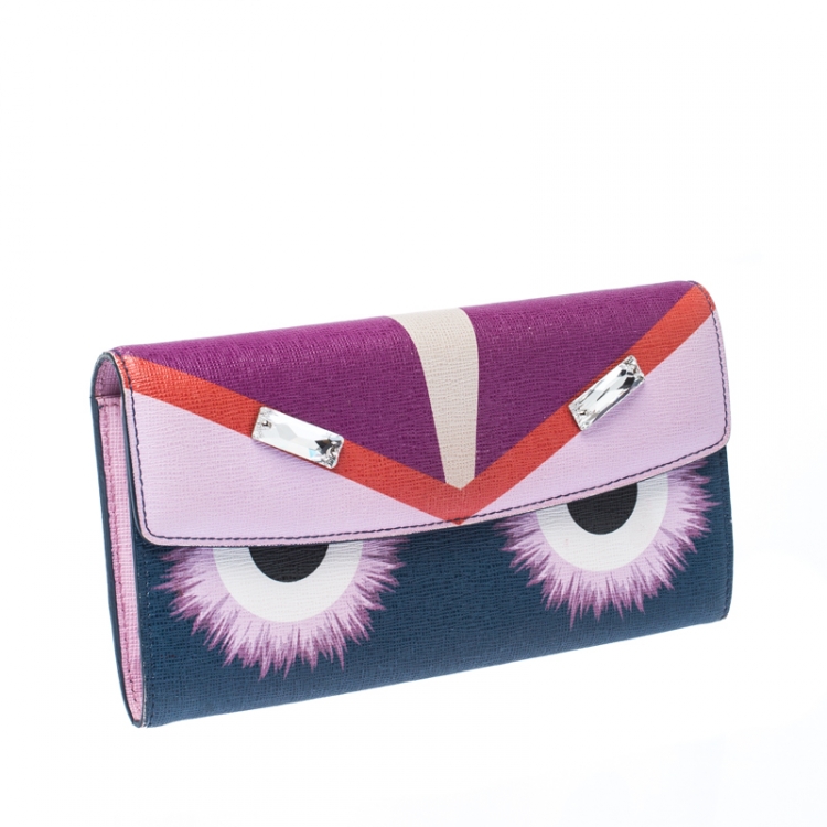 مملوكة مسبقًا Fendi Multicolor Crystal Embellishment Leather Monster Continental Wallet