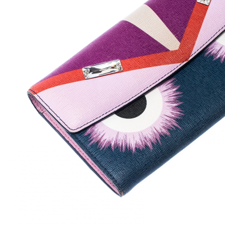 مملوكة مسبقًا Fendi Multicolor Crystal Embellishment Leather Monster Continental Wallet