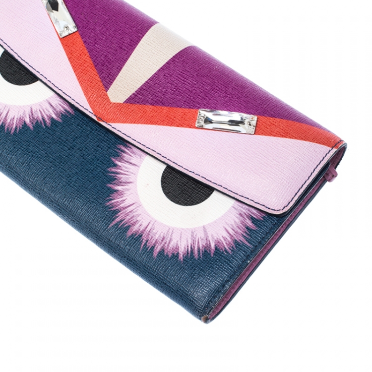 مملوكة مسبقًا Fendi Multicolor Crystal Embellishment Leather Monster Continental Wallet